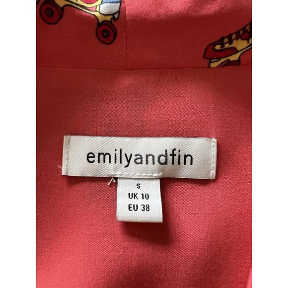 Emily And Fin Roller Skate Dress Sz S Skating Coral Orange Retro Pockets RARE! - Picture 13 of 15